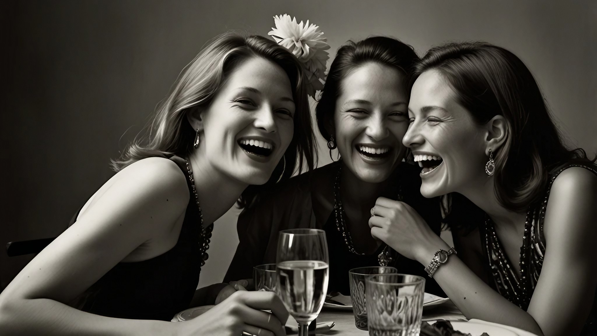 Friends laughing together in an intimate gathering