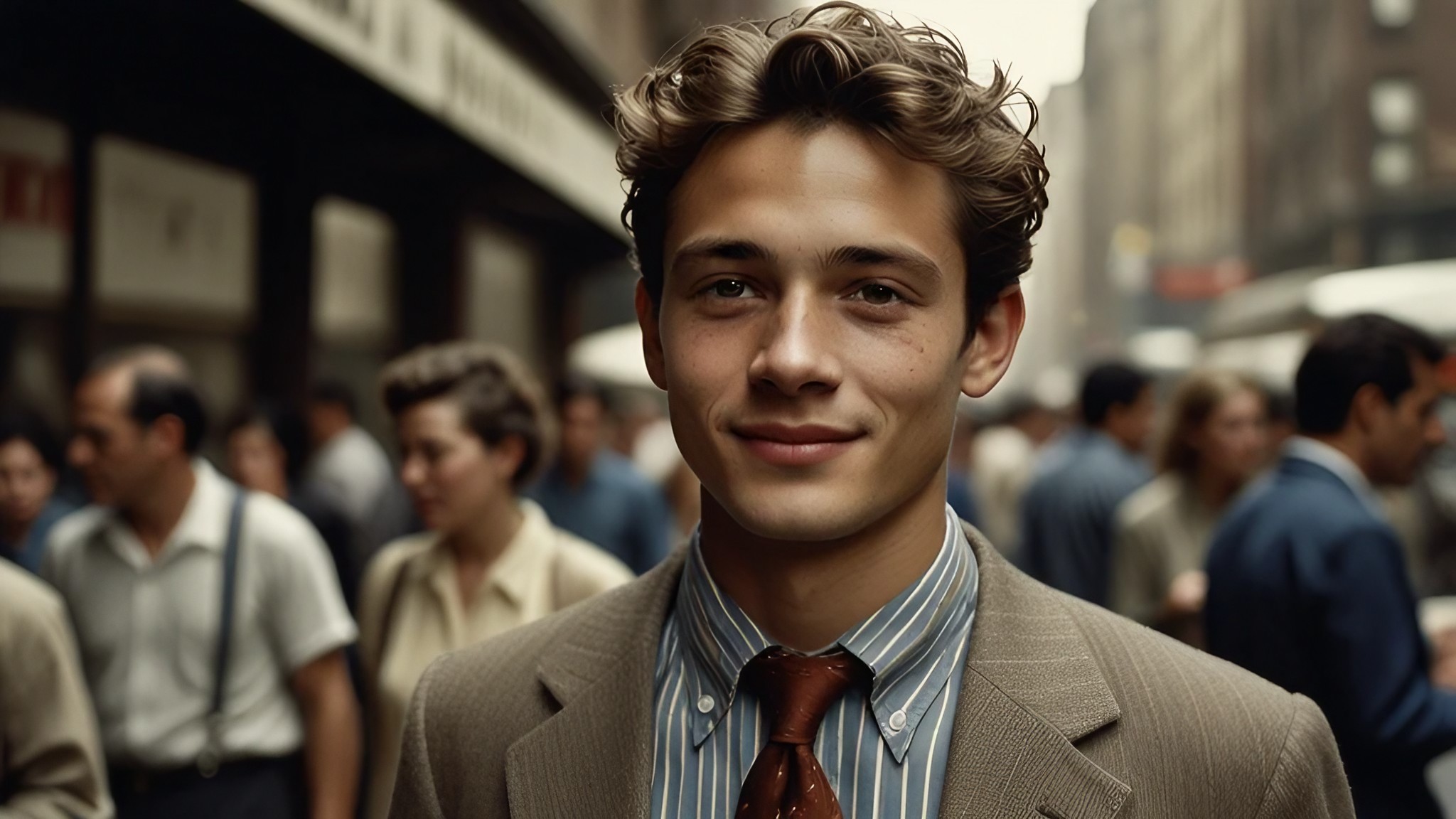 Person standing confidently in a bustling city street